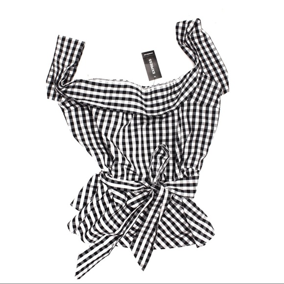NWT Express Gingham Off the Shoulder Top 10P - Picture 3 of 8